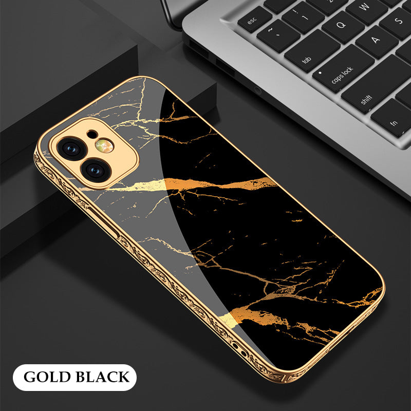 Luxury Baroque Plating Anti-knock Protection Tempered Glass Case For iPhone - {{ shop_name}} varyfun