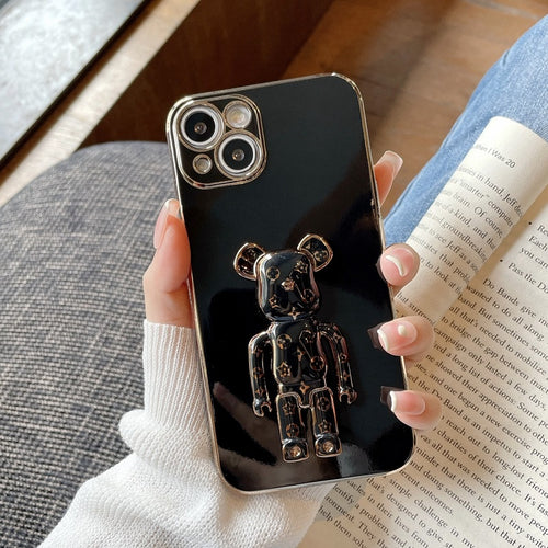 Luxury Bear Bracket Electroplating All-inclusive Drop-proof Phone Case For iPhone Series - {{ shop_name}} varyfun
