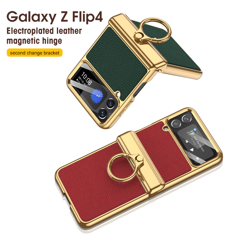 Electroplated Leather Magnetic Hinge Phone Case For Samsung Galaxy Z Flip4 Flip3 5G - {{ shop_name}} varyfun