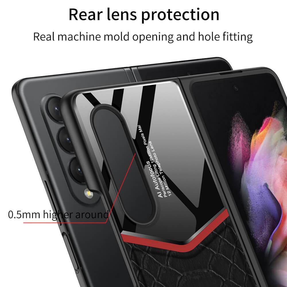 Ultra-thin Plain Leather Luxury Business Tempered Glass Case for Samsung Galaxy Z Fold 3 5G - {{ shop_name}} varyfun
