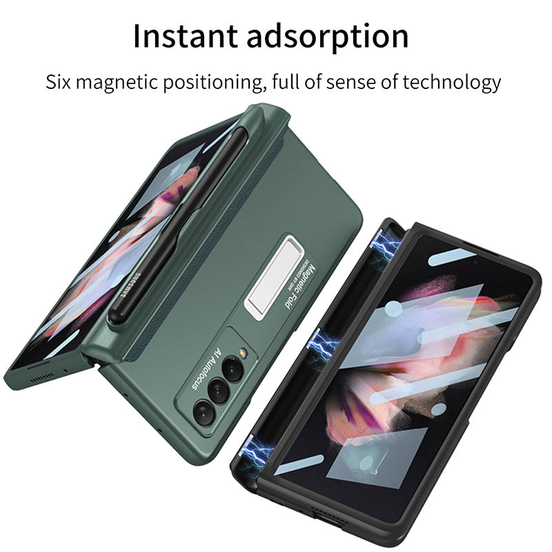 Magnetic Frame Plastic Stand Tempered Glass Screen All-included Case With Pen Slot For Samsung Galaxy Z Fold 3 5G - {{ shop_name}} Varyfun