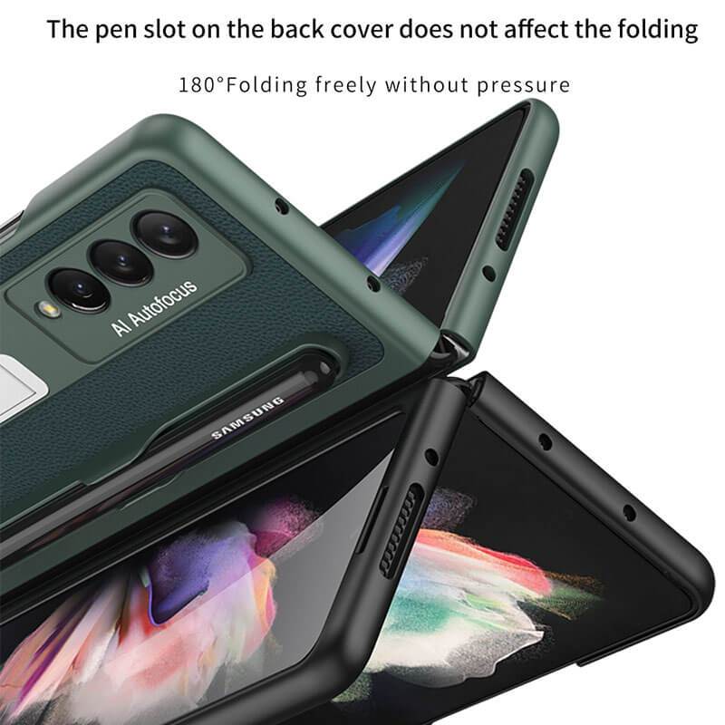Luxury Leather Cover With Pen Slot Holder For Samsung Galaxy Z Fold 3 5G - {{ shop_name}} varyfun