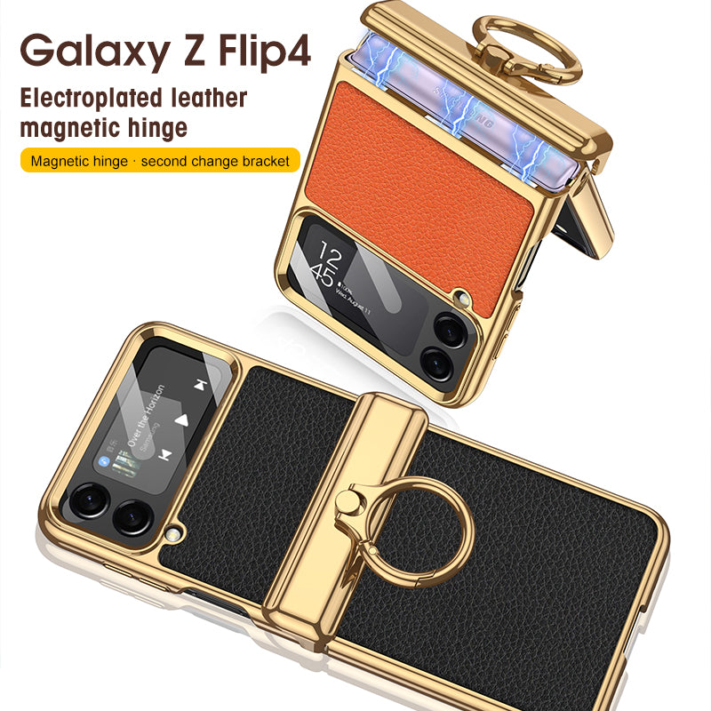 Electroplated Leather Magnetic Hinge Phone Case For Samsung Galaxy Z Flip4 Flip3 5G - {{ shop_name}} varyfun