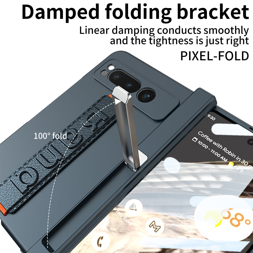Magnetic Folding All-inclusive Leather Wristband Case With Tempered Film For Google Pixel Fold With Damped Folding Bracket