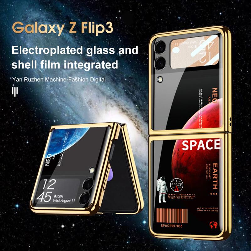 Space Luxury Plating Frame Anti-knock Protection Glass Case For Samsung Galaxy Z Flip3 - {{ shop_name}} varyfun