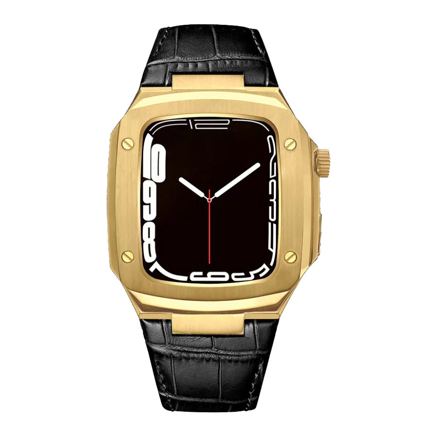Luxury Metal Case Leather Strap For Apple Watch Series 44/45 mm - mycasety2023 Mycasety