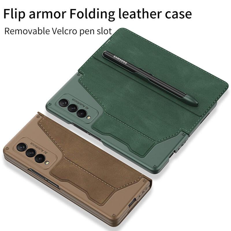 Leather Pen Holder Armor Back Case For Samsung Galaxy Z Fold3 Fold4 5G - {{ shop_name}} varyfun