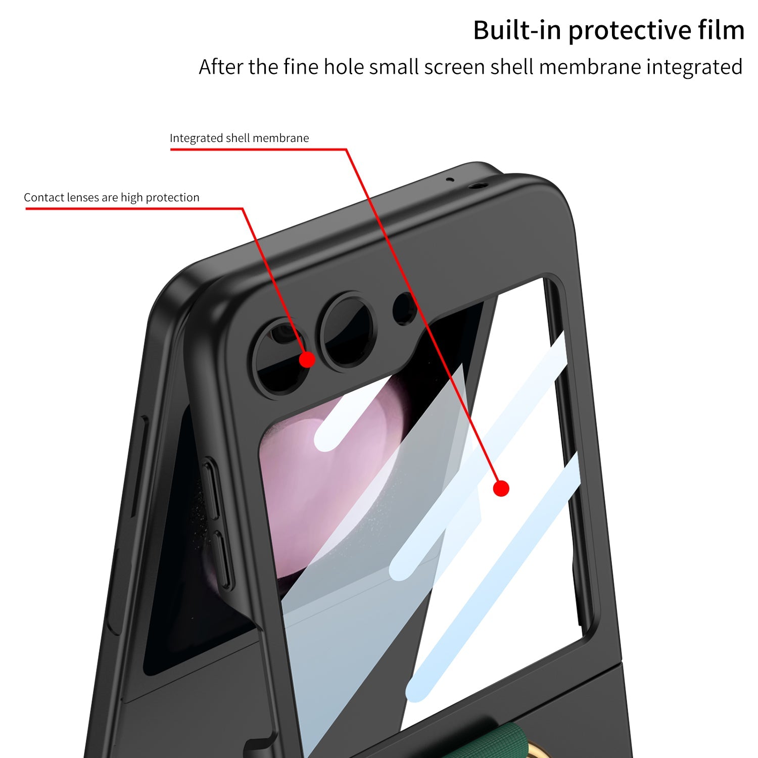 Premium Wristband Ring Holder Phone Case With Back Screen Protector For Samsung Galaxy Z Flip5 Flip4 Flip3