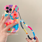 3D Colorful Oil Painting Exquisite Flower Graffiti Case For iPhone With Bracelet - mycasety2023 Mycasety