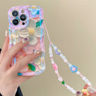 3D Colorful Oil Painting Exquisite Flower Graffiti Case For iPhone With Bracelet - mycasety2023 Mycasety