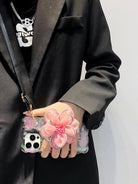 Icy Black Pink Flower Wristband iPhone Case with Messenger Strap - mycasety2023 Mycasety