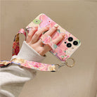 New Oil Painting Flower Wristband iPhone Case with Messenger Rope - mycasety2023 Mycasety