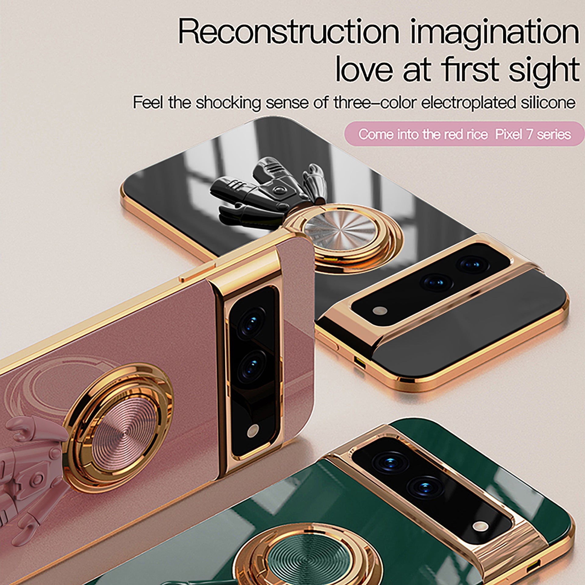 Electroplating Astronaut Ring Holder Phone Case For Google Pixel 7 8 Series - mycasety2023 Mycasety