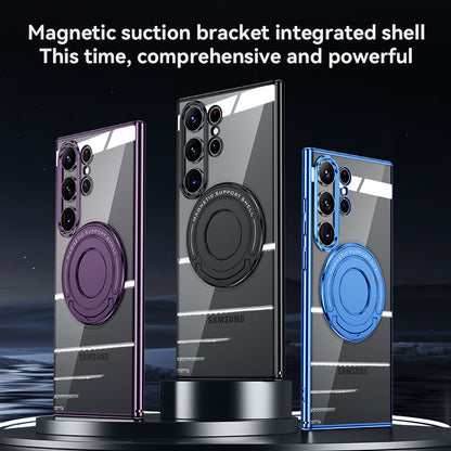 Magnetic Suction Bracket Electroplated Clear Protective Phone Case For Samsung Galaxy S23 Ultra Plus - mycasety2023 Mycasety
