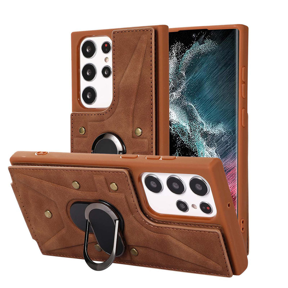 Armor Ring Buckle Leather Case Card Holder Phone Case For Samsung Galaxy - {{ shop_name}} varyfun