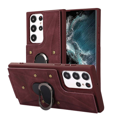 Armor Ring Buckle Leather Case Card Holder Phone Case For Samsung Galaxy