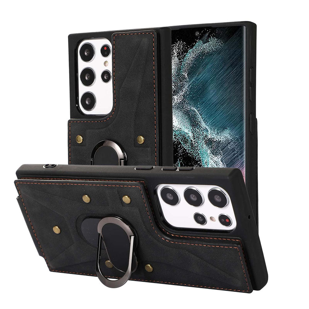 Armor Ring Buckle Leather Case Card Holder Phone Case For Samsung Galaxy - {{ shop_name}} varyfun