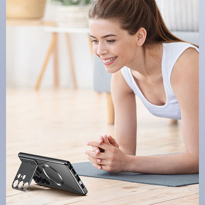 Aromatherapy Metal Magnetic Phone Case With Holder For Samsung Support Magsafe Charging - mycasety2023 Mycasety