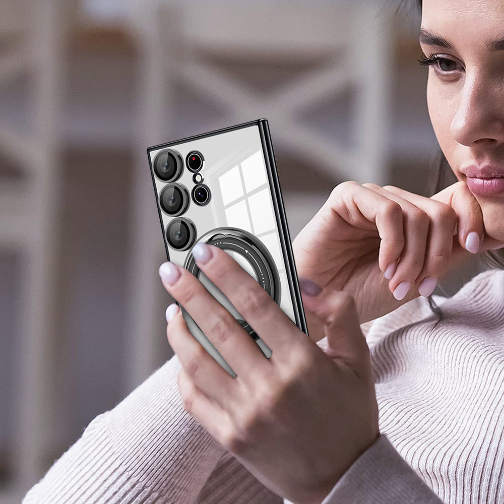 Electroplated Transparent Magnetic Bracket Samsung Case Support Magsafe Charging - mycasety2023 Mycasety