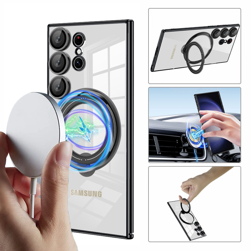 Electroplated Transparent Magnetic Bracket Samsung Case Support Magsafe Charging - mycasety2023 Mycasety