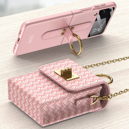Luxury Leather Mini Phone Bag with Gold Chain For Samsung Galaxy Z Flip5 Flip4 Flip3