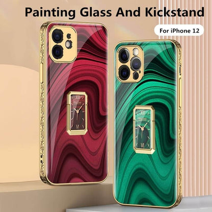 Luxury Baroque Plating Anti-knock Protection Tempered Glass Case With Ring Holder For iPhone - {{ shop_name}} varyfun