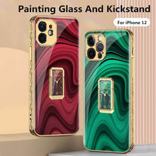 Load image into Gallery viewer, Luxury Baroque Plating Anti-knock Protection Tempered Glass Case With Ring Holder For iPhone - {{ shop_name}} varyfun
