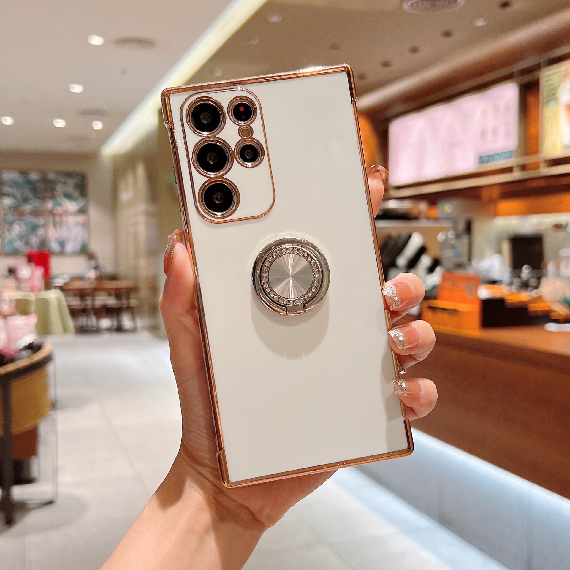 Luxury Electroplating Protective Phone Case With Crystal Stand Ring Holder For Samsung - {{ shop_name}} varyfun