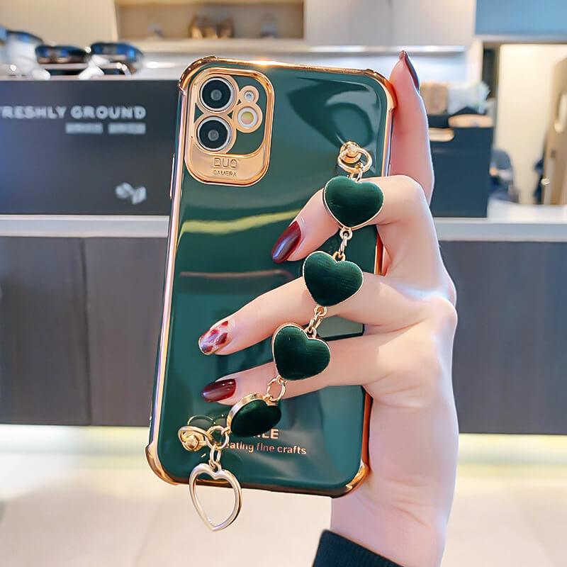 2021 Luxury Electroplated Gold Plating Heart Fabric Bracelet Case For iPhone 12Pro MAX 11 XS XR 7 8 Plus - {{ shop_name}} varyfun