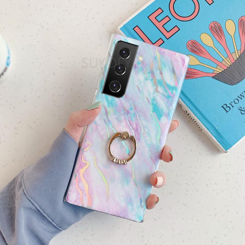 2021 Laser Marble Pattern Ring Holder Protective Cover For Samsung S21 S20 S10 A72 A52 A42 A32 - {{ shop_name}} pphonecover