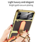 Luxury Leather Back Screen Tempered Glass Hard Frame Cover For Samsung Galaxy Z Flip4 Flip3 5G With Lanyard - {{ shop_name}} varyfun