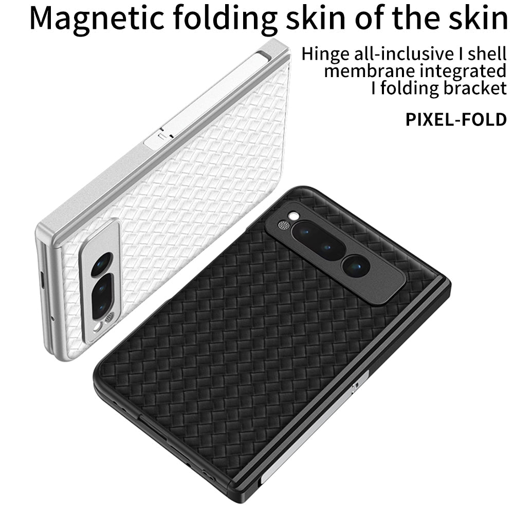 Magnetic All-inclusive Woven Pattern Case With Tempered Film For Google Pixel Fold With Damped Folding Bracket