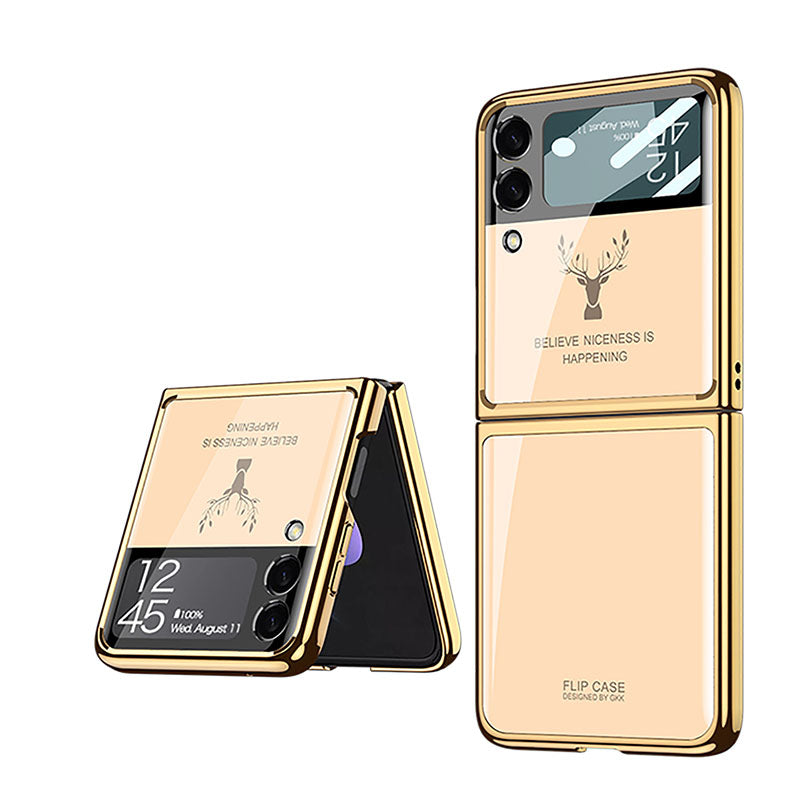 2022 Luxury Deer Pattern Electroplating Tempered Glass Case For Samsung Galaxy Z Flip 3 5G - {{ shop_name}} varyfun