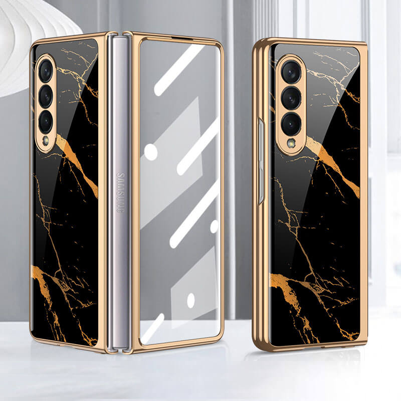 Tempered Glass Plating Case For Samsung Galaxy Z Fold 3 2 5G With Outer Screen Film - {{ shop_name}} varyfun