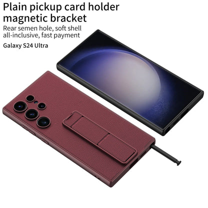 Leather Protective Phone Case With Invisible Holder For Samsung Galaxy S24 Ultra Plus