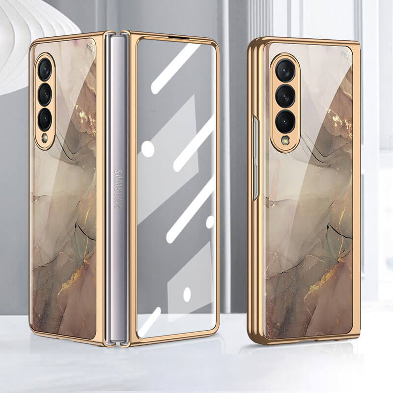 Tempered Glass Plating Case For Samsung Galaxy Z Fold 3 2 5G With Outer Screen Film - {{ shop_name}} varyfun