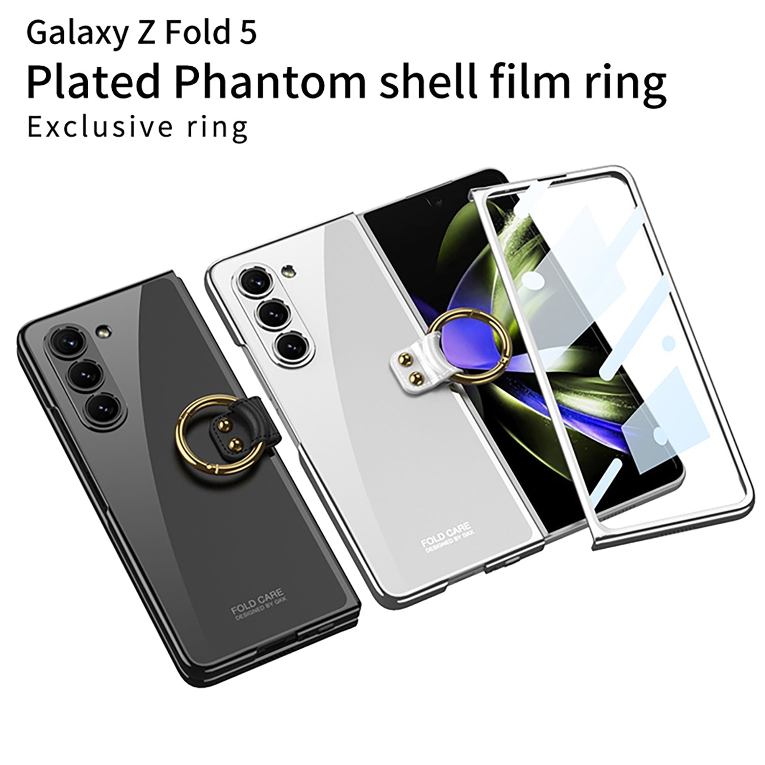 Transparent Samsung Galaxy Z Fold5 Plated Phantom Case with Exclusive Ring - mycasety2023 Mycasety