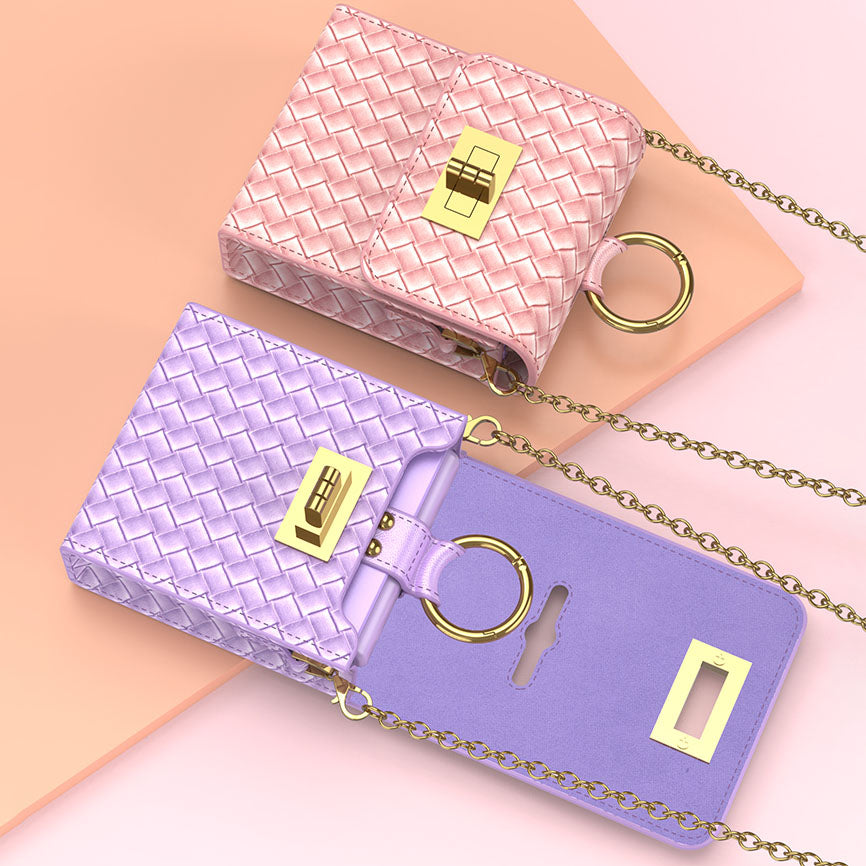 Luxury Leather Mini Phone Bag with Gold Chain For Samsung Galaxy Z Flip4 Flip3 5G - mycasety2023 Mycasety