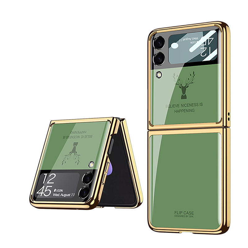 2022 Luxury Deer Pattern Electroplating Tempered Glass Case For Samsung Galaxy Z Flip 3 5G - {{ shop_name}} varyfun