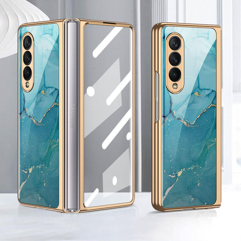 Tempered Glass Plating Case For Samsung Galaxy Z Fold 3 2 5G With Outer Screen Film - {{ shop_name}} varyfun