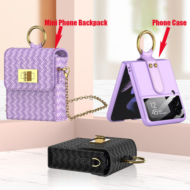 Luxury Leather Mini Phone Bag with Gold Chain For Samsung Galaxy Z Flip4 Flip3 5G - mycasety2023 Mycasety