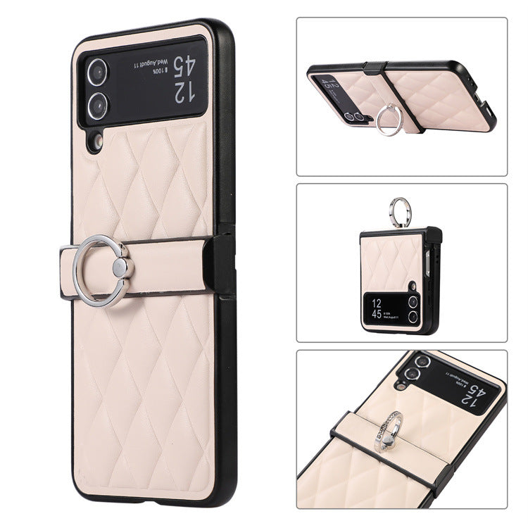 High-grade Rhombic Leather Ring Buckle For Samsung Galaxy Z Flip3/4 Case - mycasety2023 Mycasety