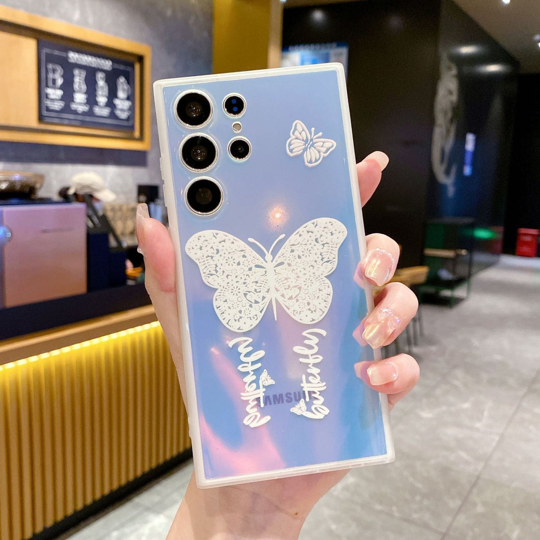 Laser Butterfly Pattern Phone Case For Samsung Galaxy S23 S22 S21 Ultra Plus