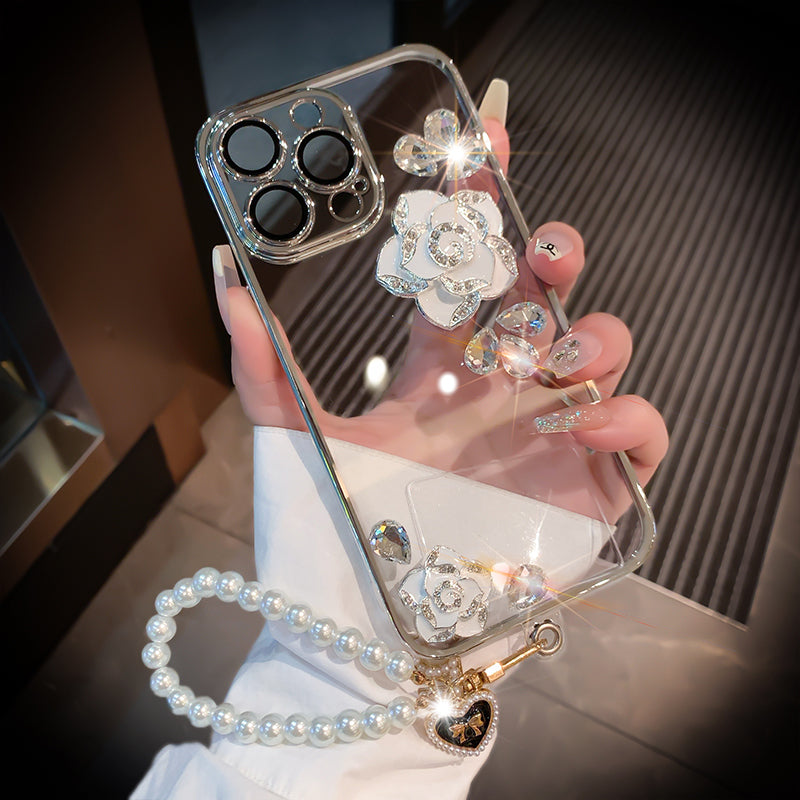 Luxury Camellia Transparent iPhone case with Lens Film - mycasety2023 Mycasety