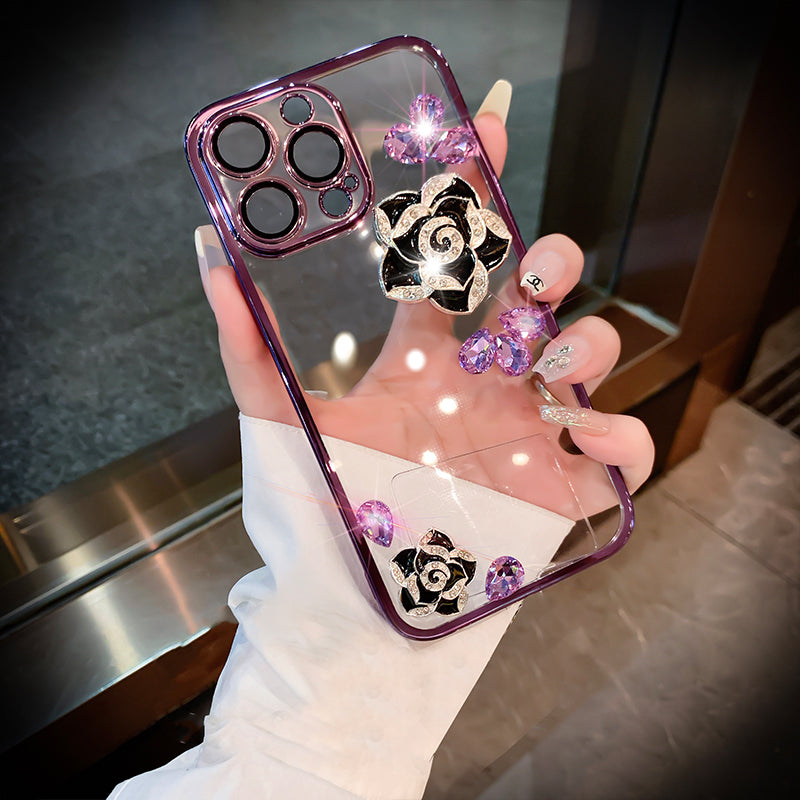 Luxury Camellia Transparent iPhone case with Lens Film - mycasety2023 Mycasety