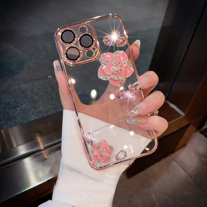 Luxury Camellia Transparent iPhone case with Lens Film - mycasety2023 Mycasety