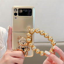 Load image into Gallery viewer, Solid Color Electroplated Bear Stand For Samsung Galaxy Z Flip3/4 5G Case
