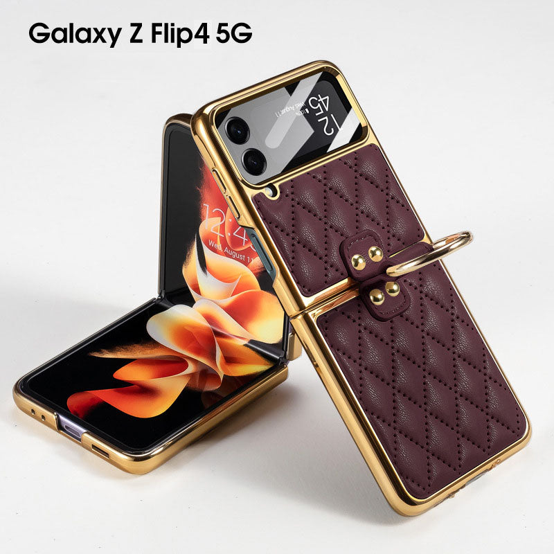Luxury Leather Electroplating Diamond Protective Cover For Samsung Galaxy Z Flip4 Flip3 5G - {{ shop_name}} varyfun