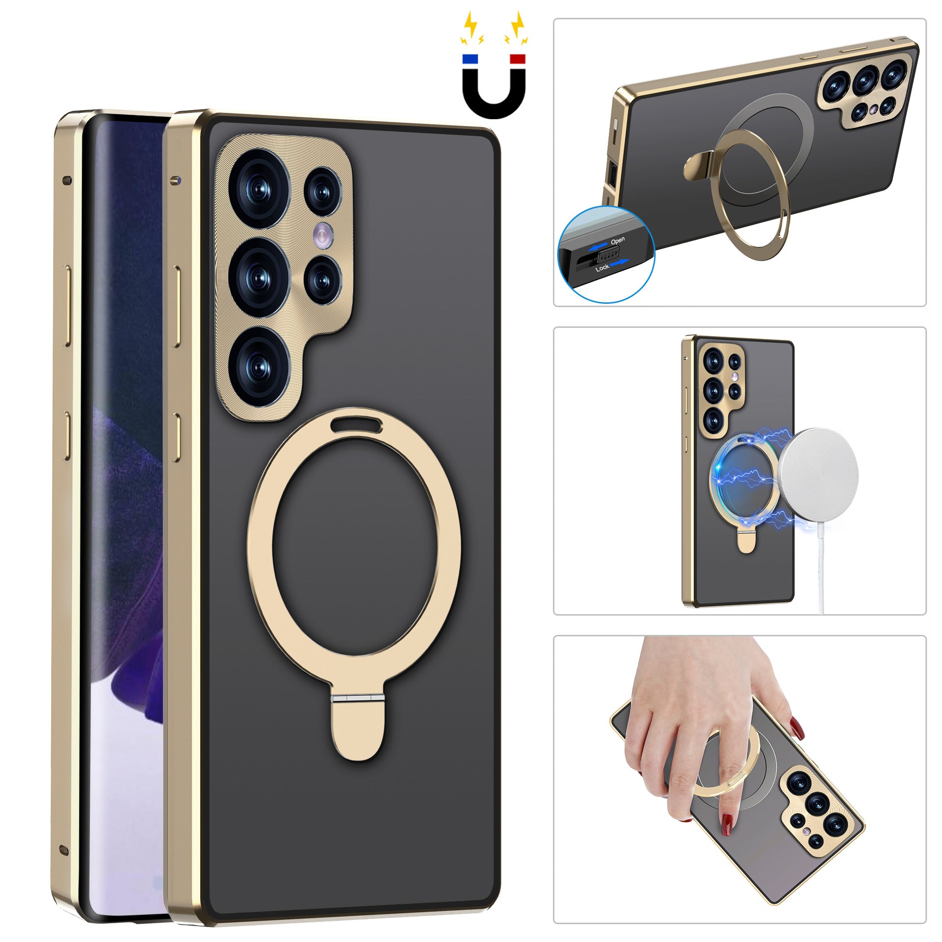 Magnetic Double-Sided Protection Metal Frame Phone Case With Invisible MagSafe Bracket For Samsung/iPhone - mycasety2023 Mycasety