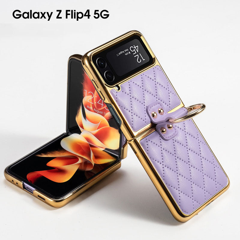 Luxury Leather Electroplating Diamond Protective Cover For Samsung Galaxy Z Flip 4 5G - {{ shop_name}} varyfun